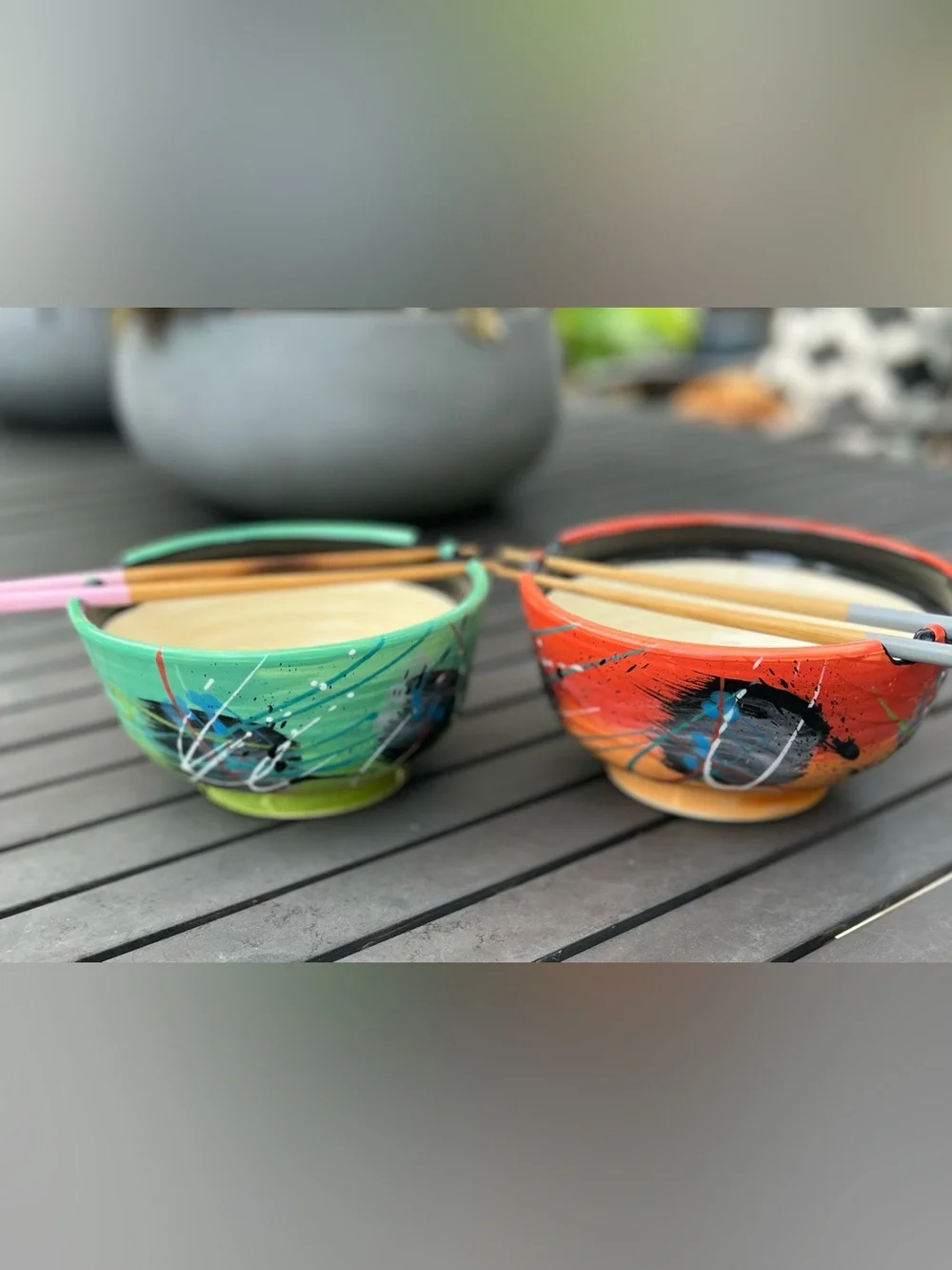 Handmade Ramen Bowl Set — Teal & Red, Artist Signe